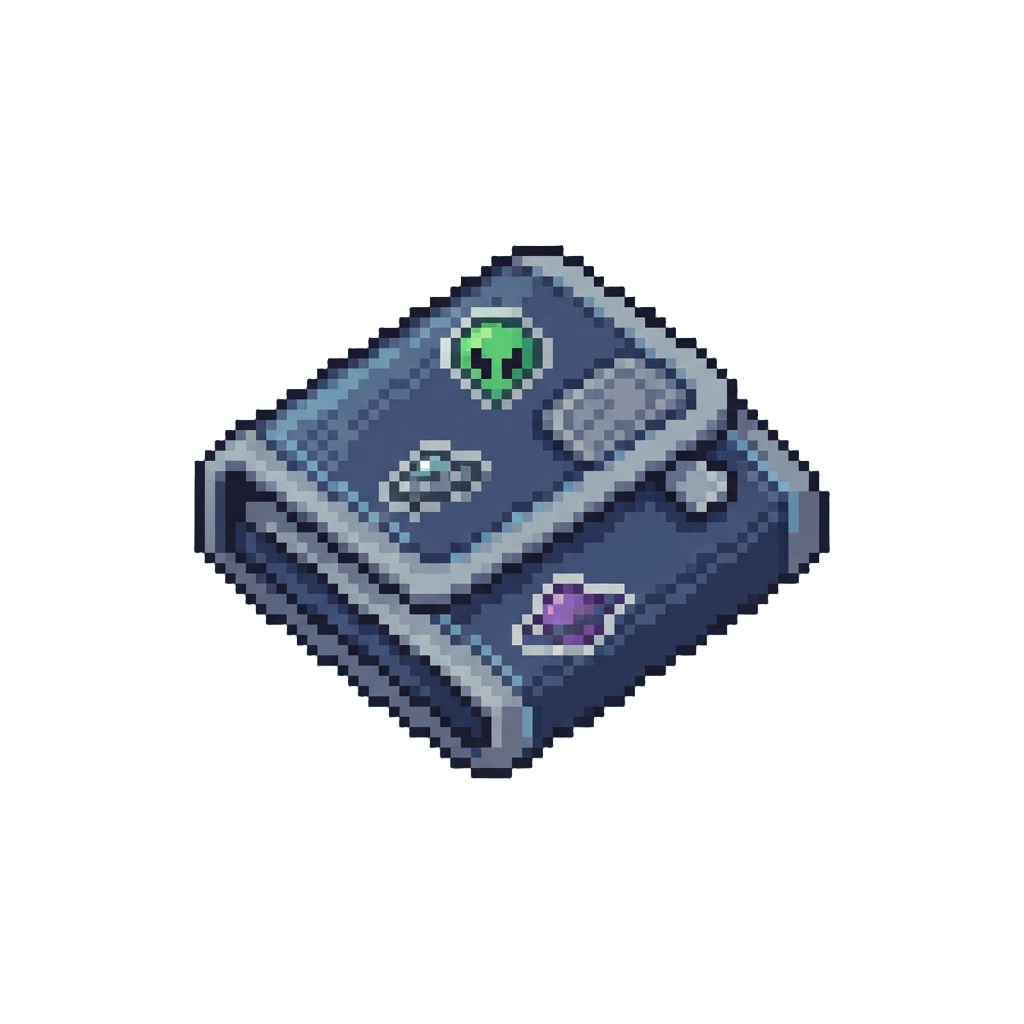 A Retro Velcro Wallet with Alien Stickers
