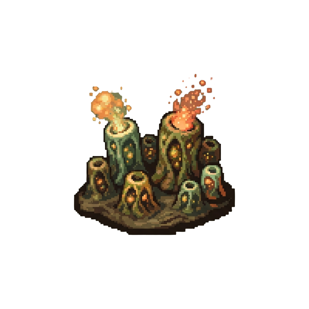 A Dense Field of Spore Geysers
