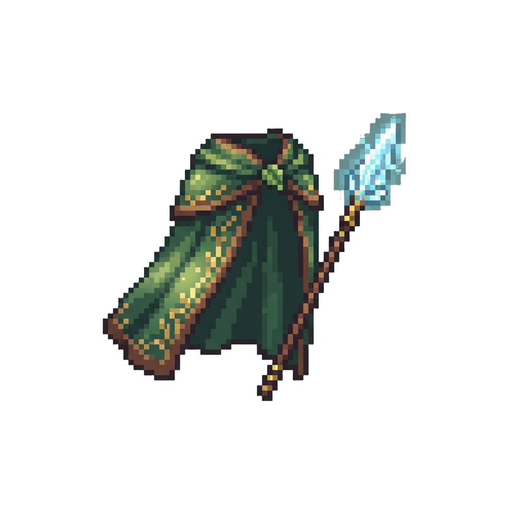 A Radiant Woodland Cloak and a Mystical Glowing Spear