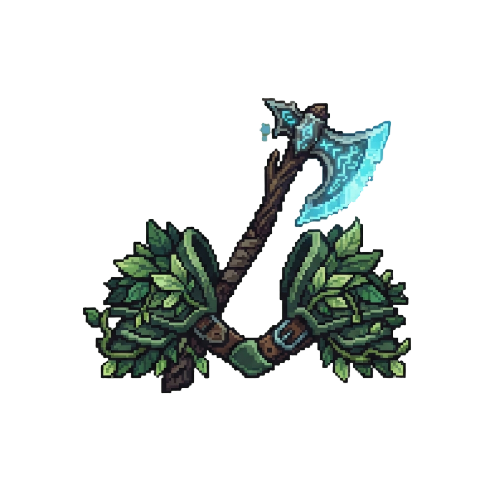 A Leafy Pauldrons Set and a Glowing Enchanted Axe