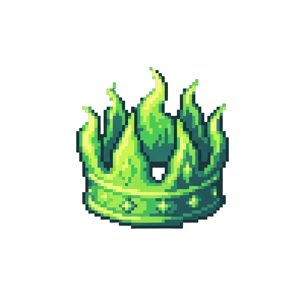 A Cartoon Crown Made of Green Flame