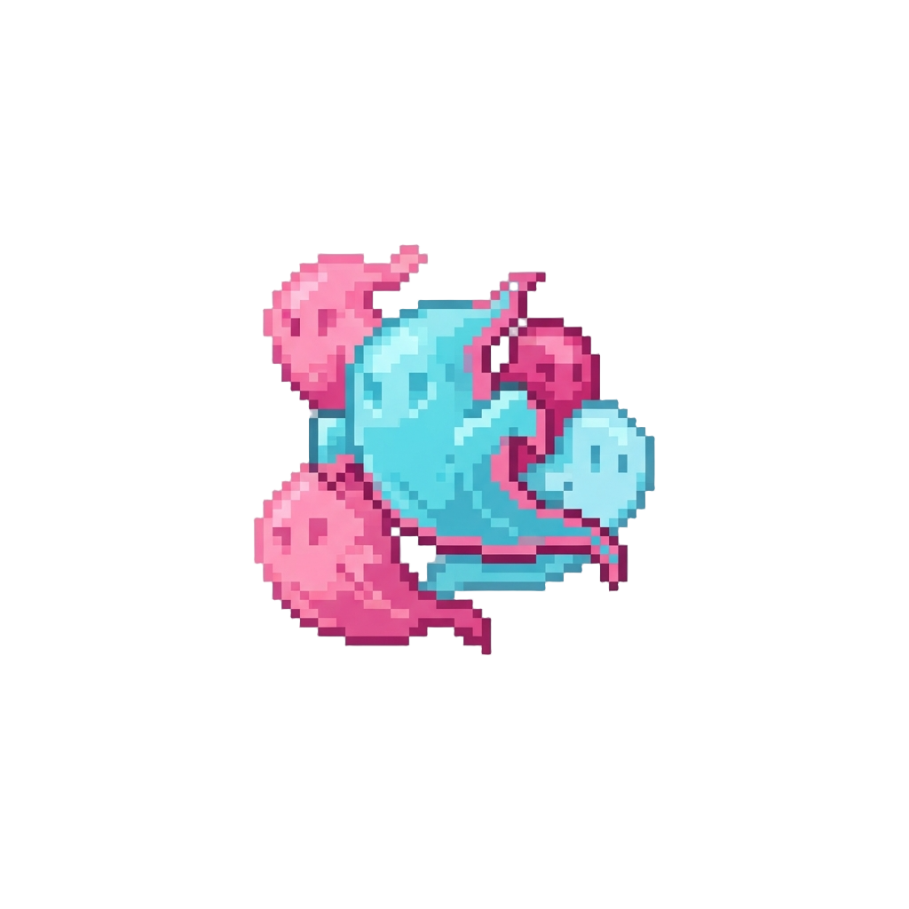A Pack of Flickering Cyan and Pink Specters