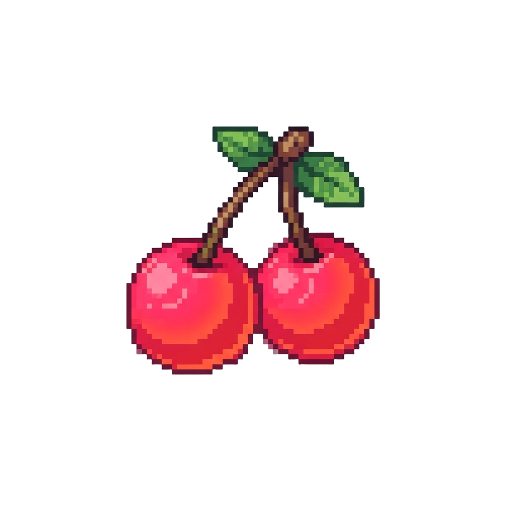A Pair of Glowing Neon Red Cherries