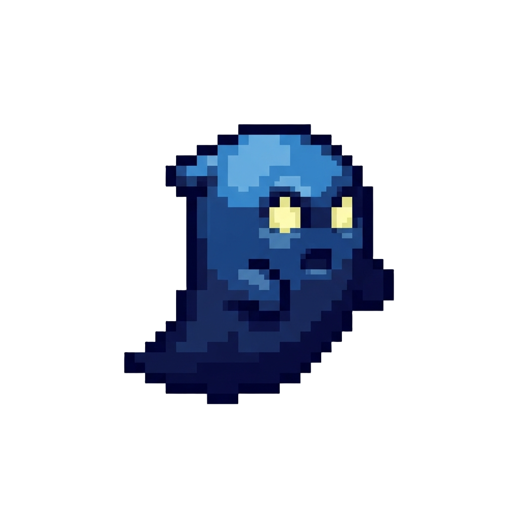 A Shadowy Dark Blue Pixel Ghost