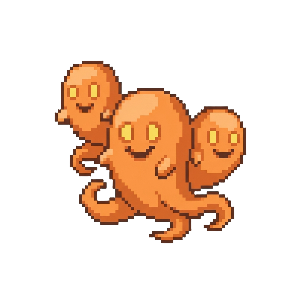 A Group of Mischievous Orange Ghosts