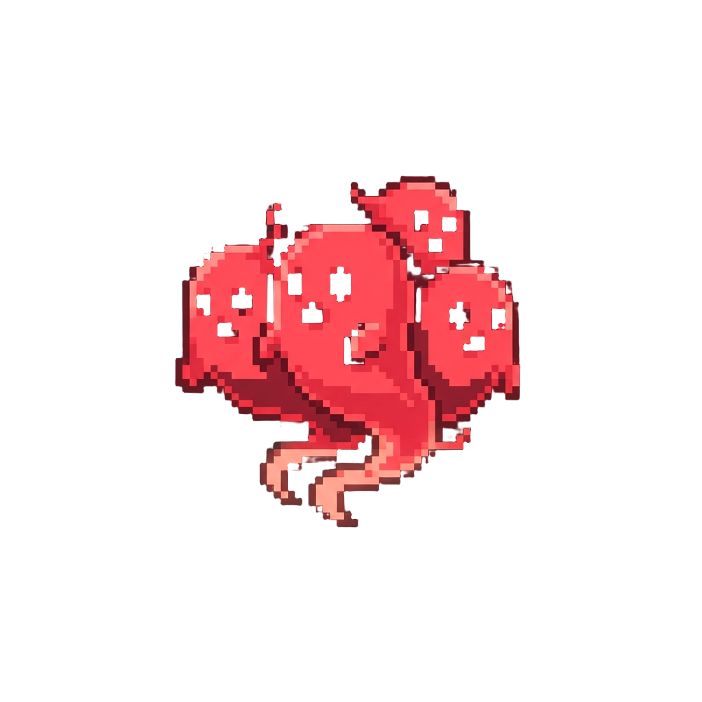 A Gang of Glowing Neon Red Ghosts