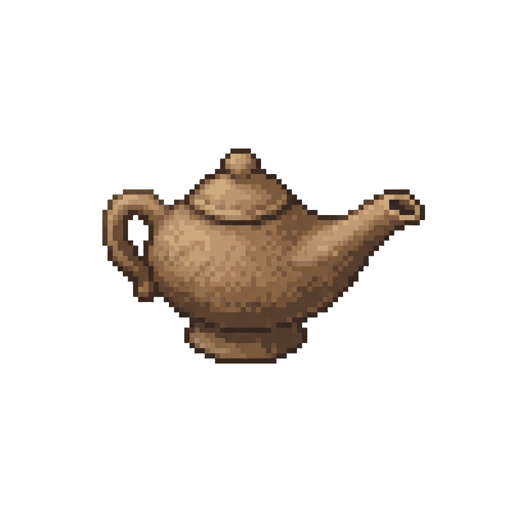 A Dusty Tarnished Clay Genie Lamp