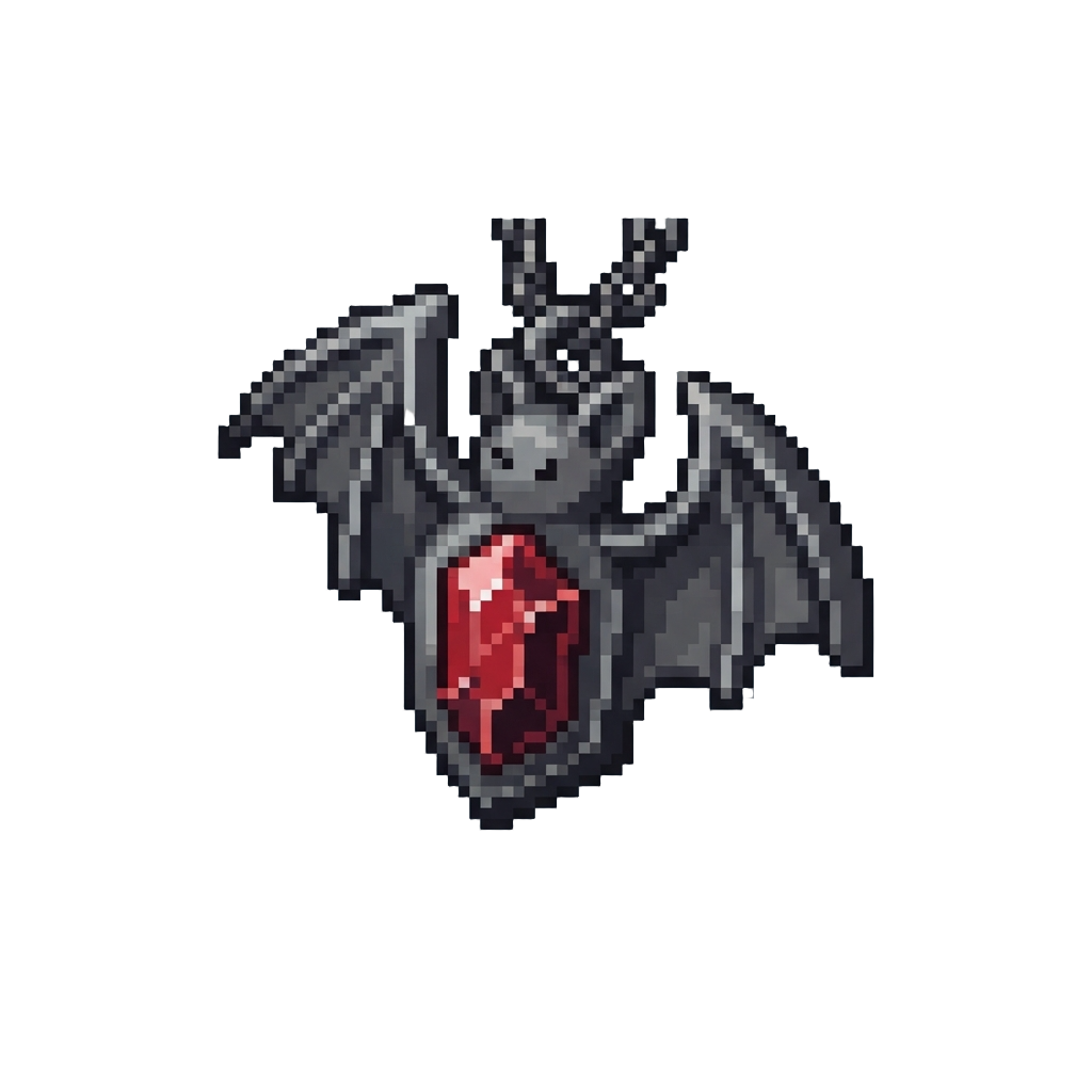 A Ruby-embedded Bat Pendant