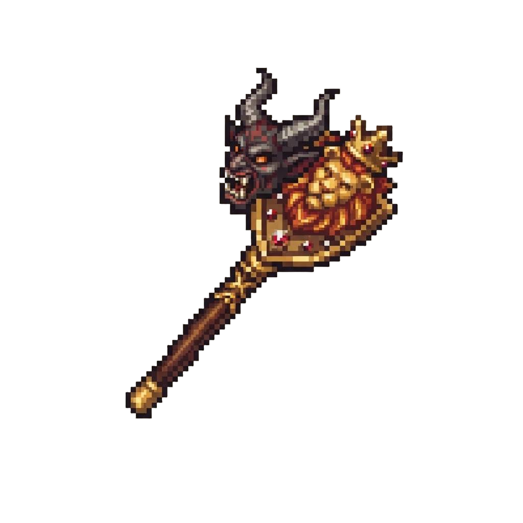 An Ornate Horned-demon and Lion-crest Scepter