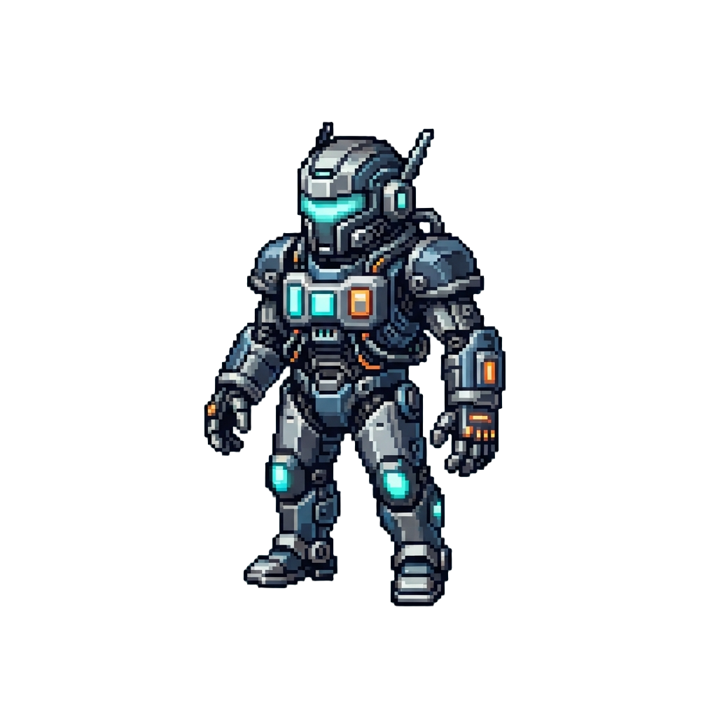 A Shiny Cybernetic Robot Suit with Light-up Pads