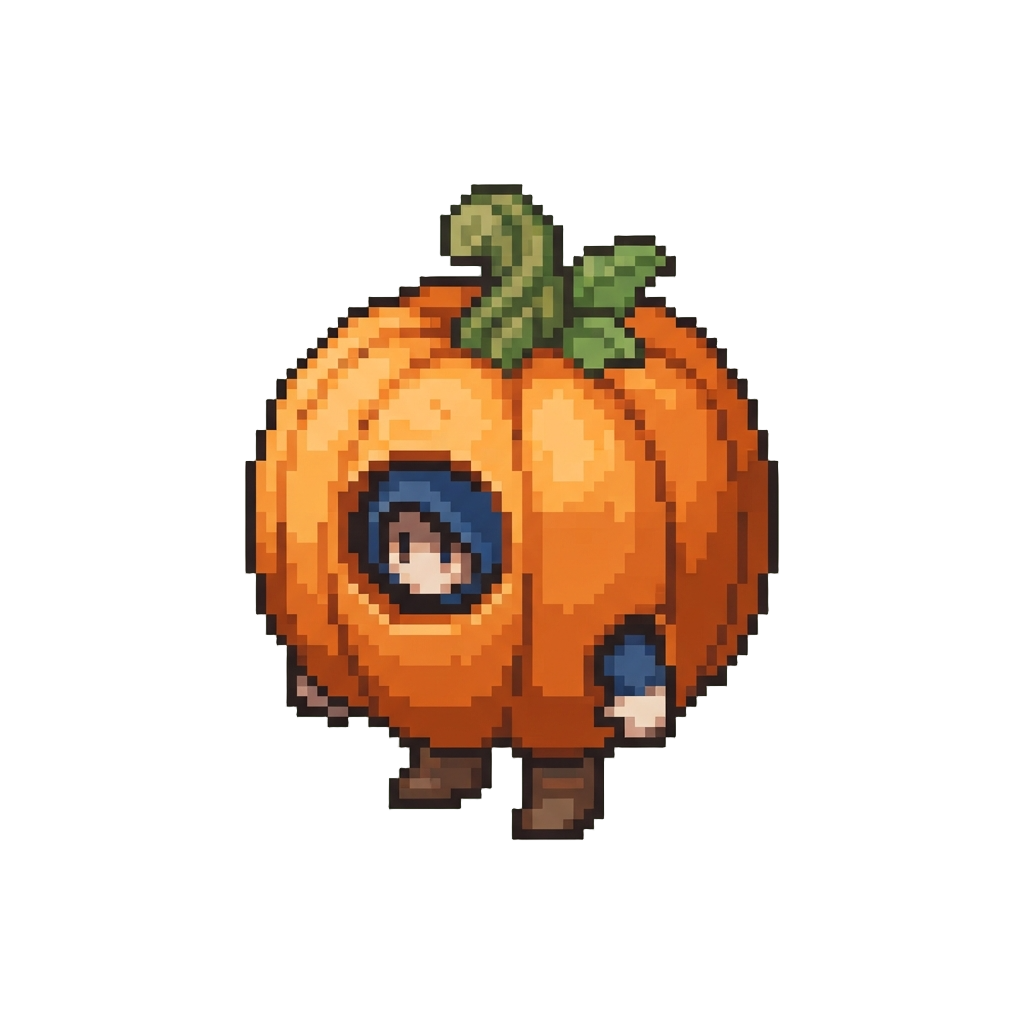 A Giant Oversized Pumpkin Shell Stuck Around @image1's Body