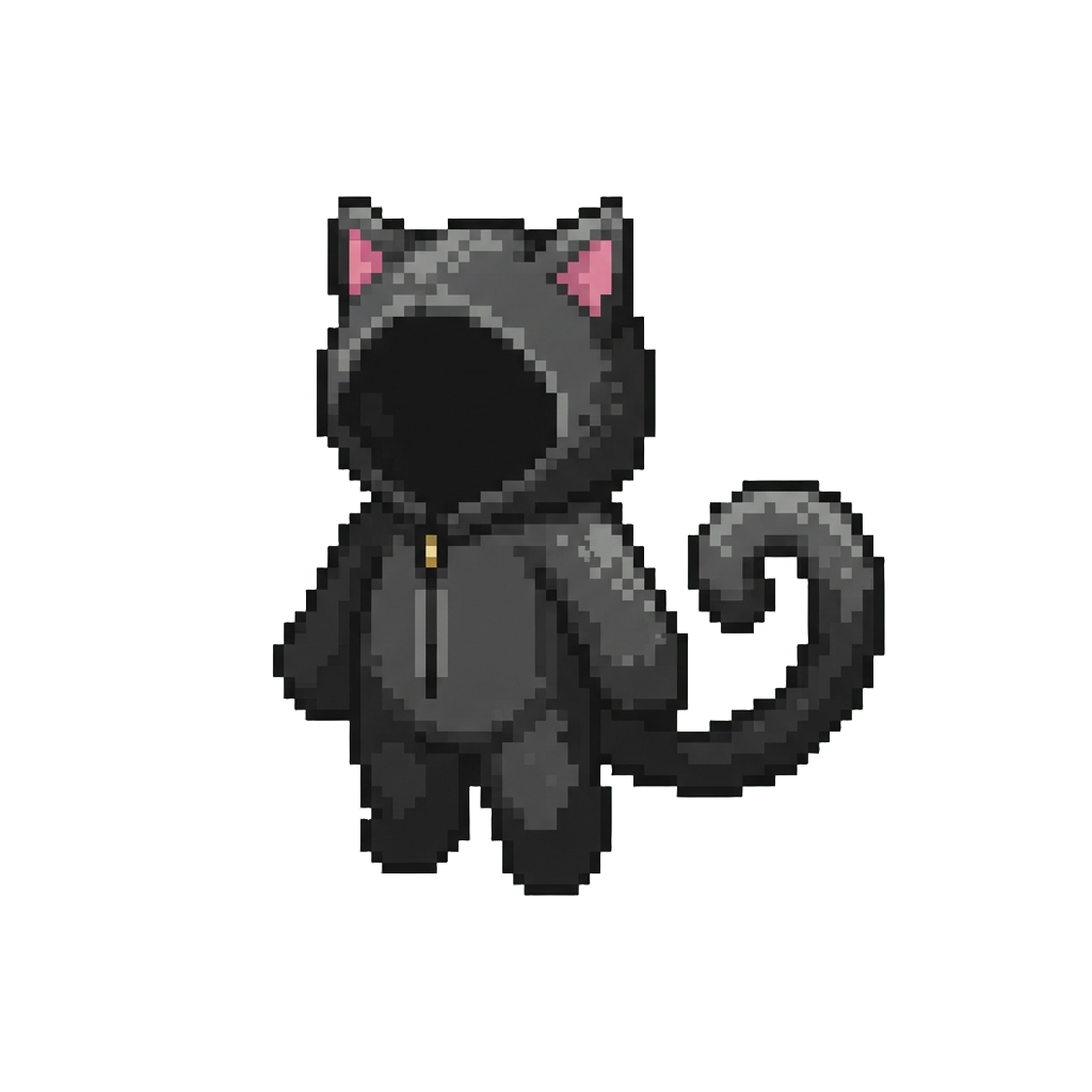 A Fuzzy Black Cat Suit with a Curling Tail