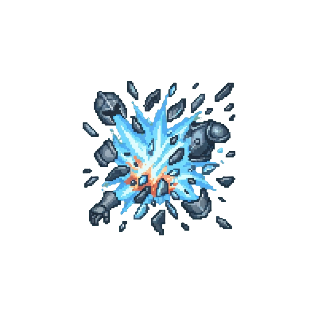 A Disintegrating Energy Burst Scattering Armor Fragments Across the Sky
