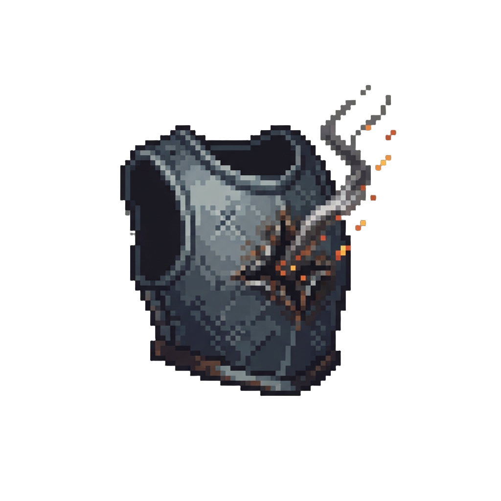 A Smoking Armor Dent Spitting Small Embers