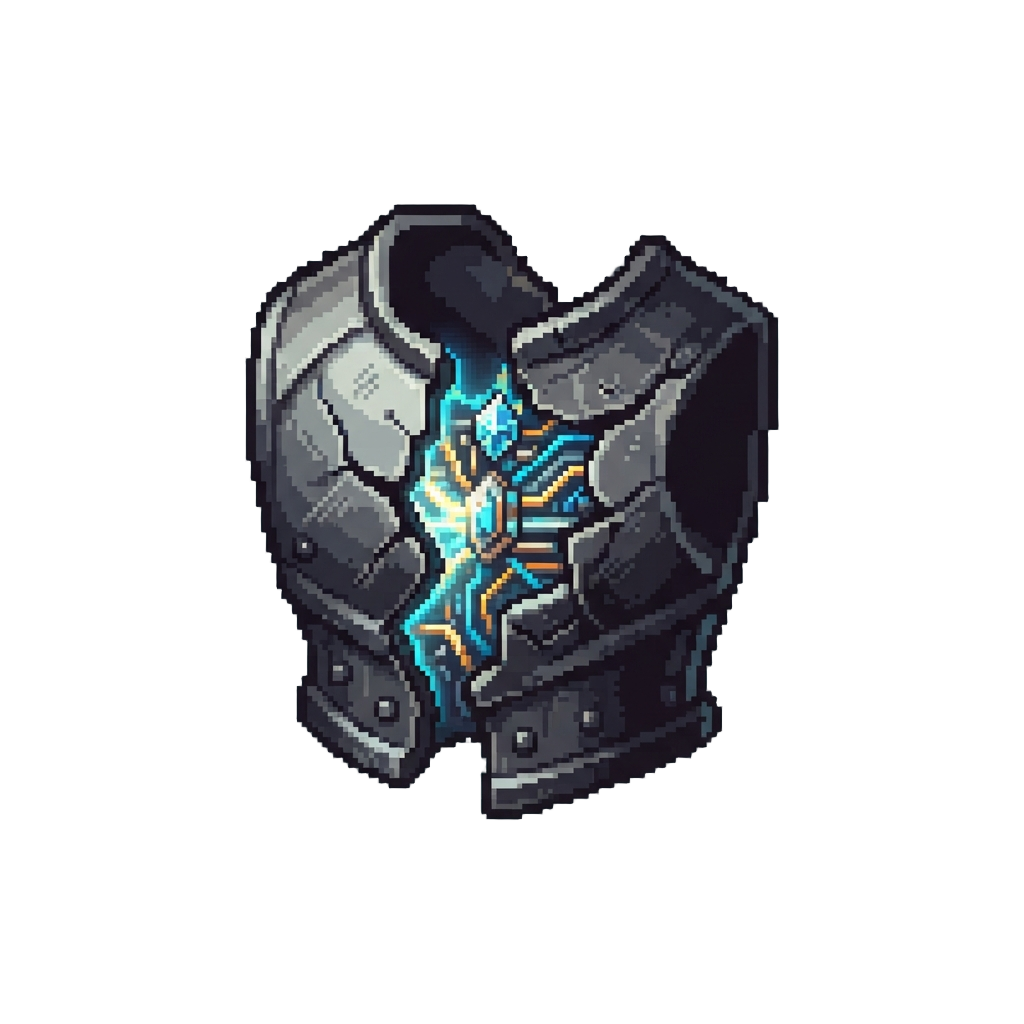 A Severe Armor Shatter Revealing Glowing Inner Core Circuitry