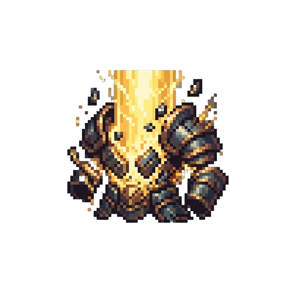 A Massive Golden Energy Pillar Disintegrating Titan Armor Plates