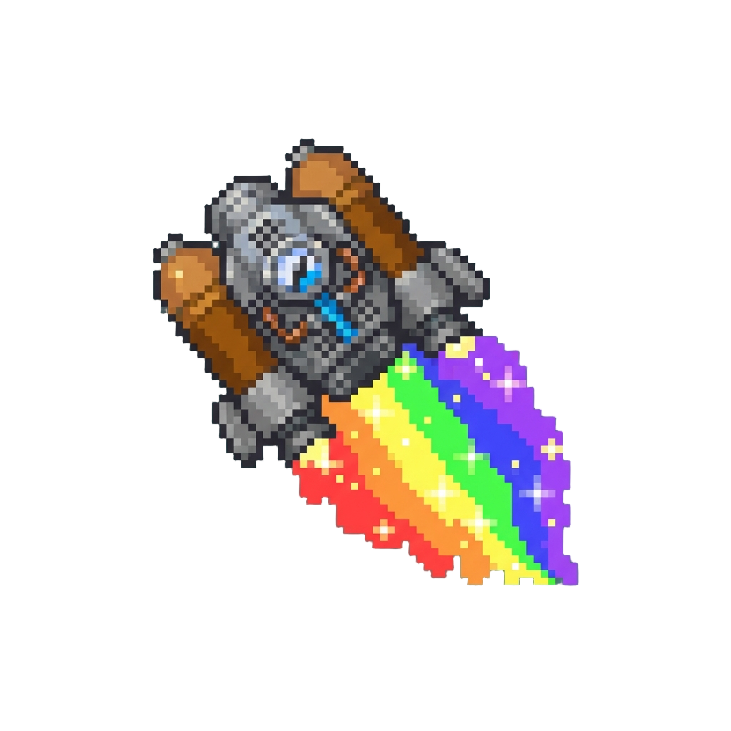 A Jetpack with a Sparkling Rainbow Smoke Trail