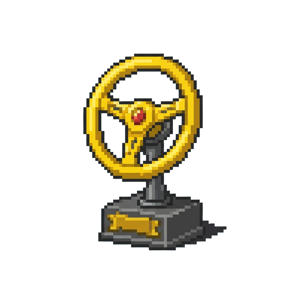 A Oversized Golden Steering Wheel Trophy