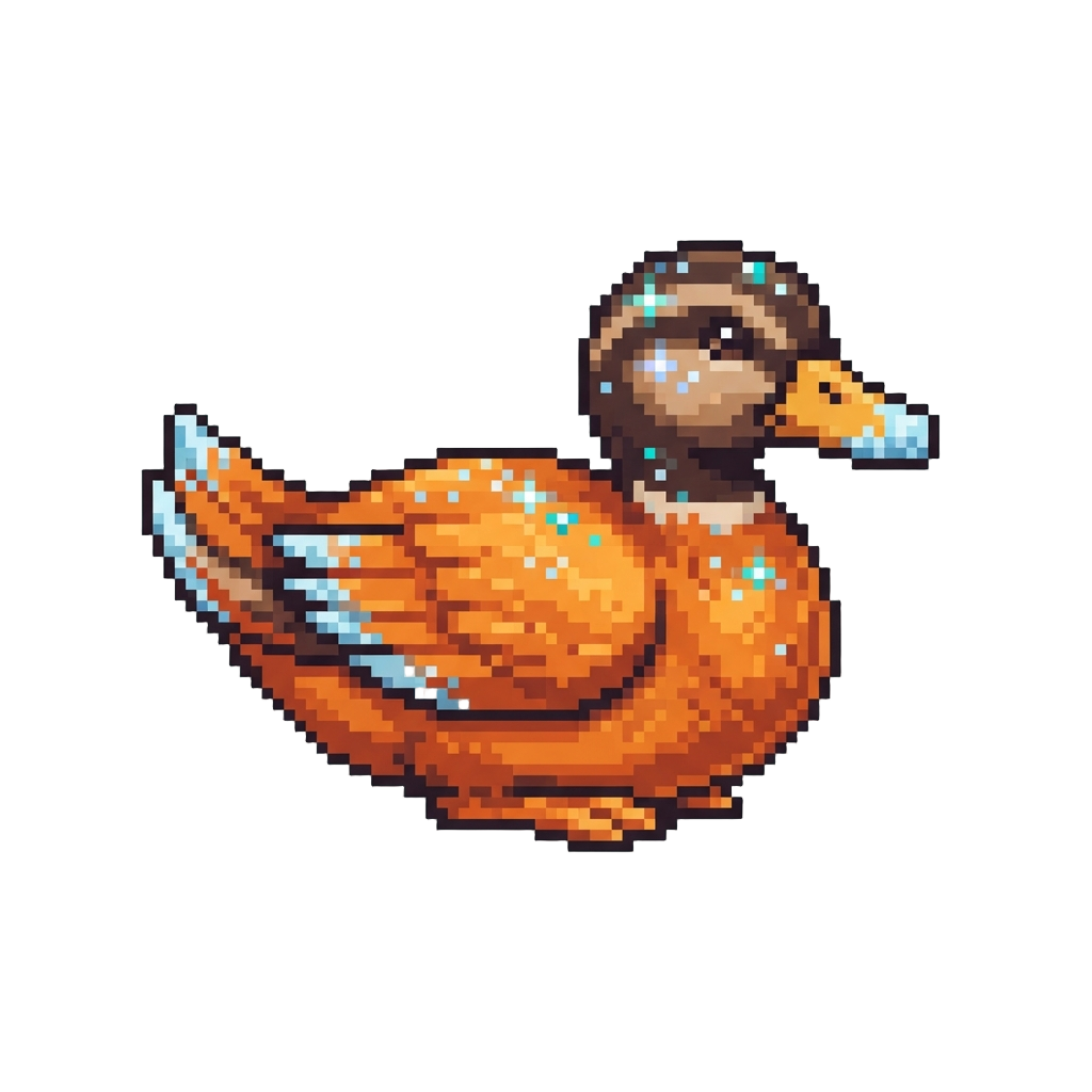 A Glittery Frost-fipped Autumn Duck Sparkling with Morning Dew on Rich Orange Feathers