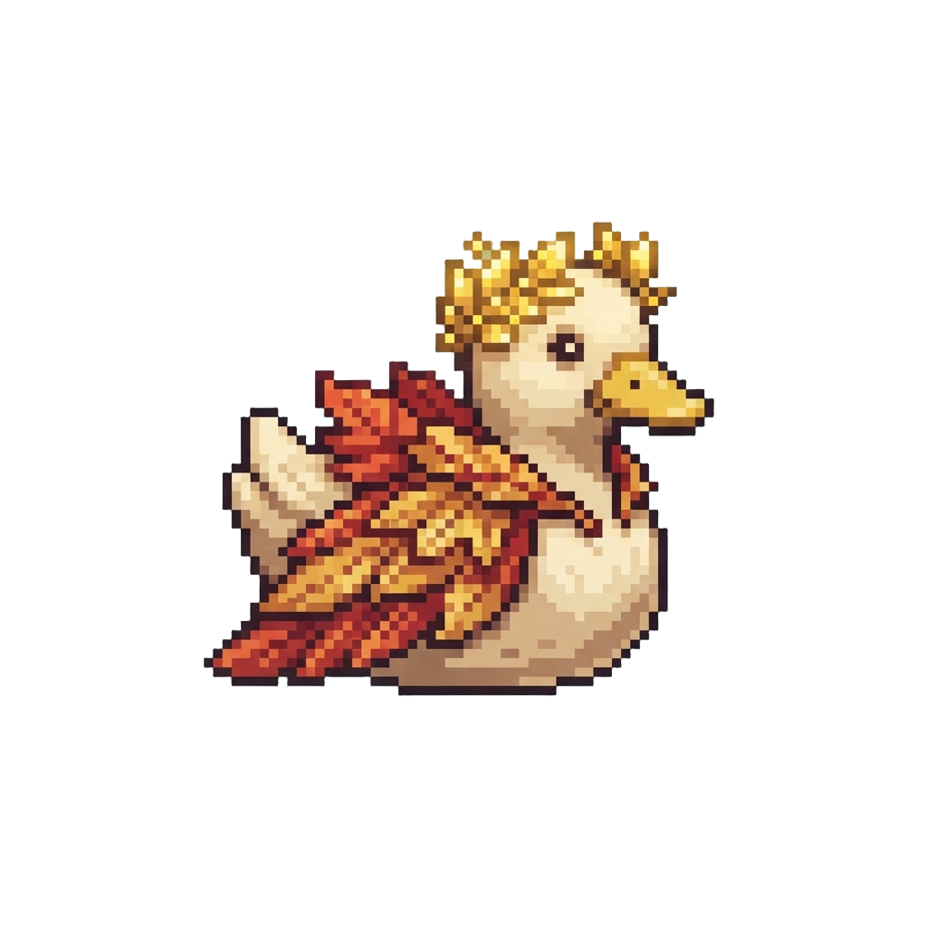 An Enchanting Maple Leaf Queen Duck Adorned with a Glowing Golden Leaf Wreath and Maple Wing Cape