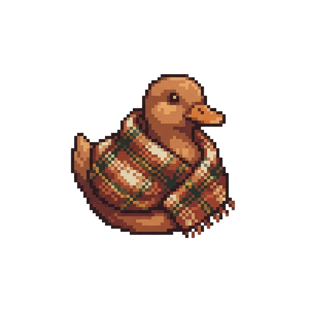 A Warm Cinnamon Spice Duck Draped in a Soft Plaid Autumn Shawl