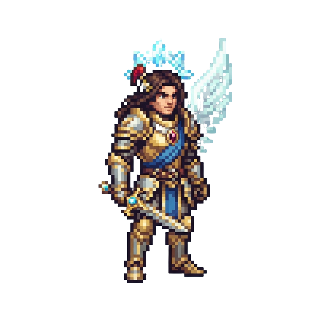 An Archangel Commander with Glowing White Wings and a Radiant Crystal Halo