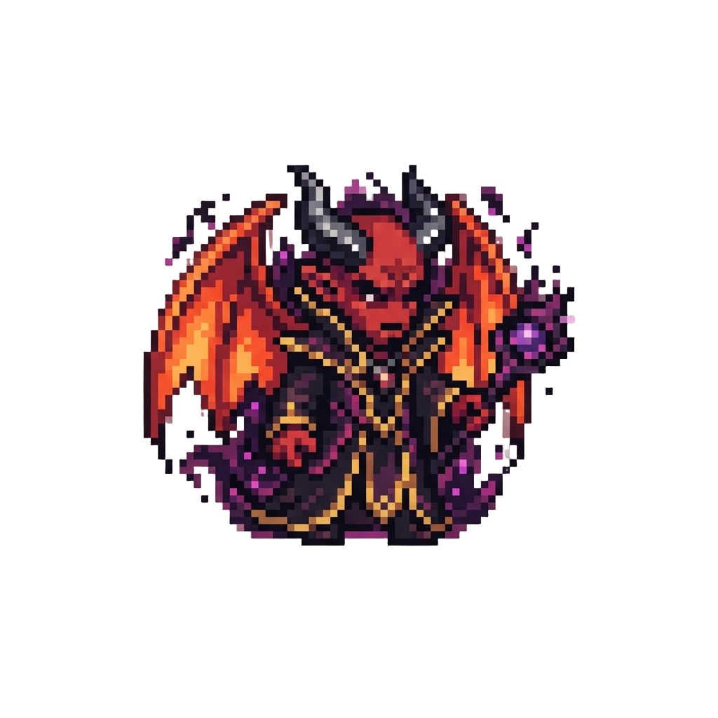 An Arcane Lord Devil with Obsidian Horns, Fiery Wings, and Dark Magic Aura