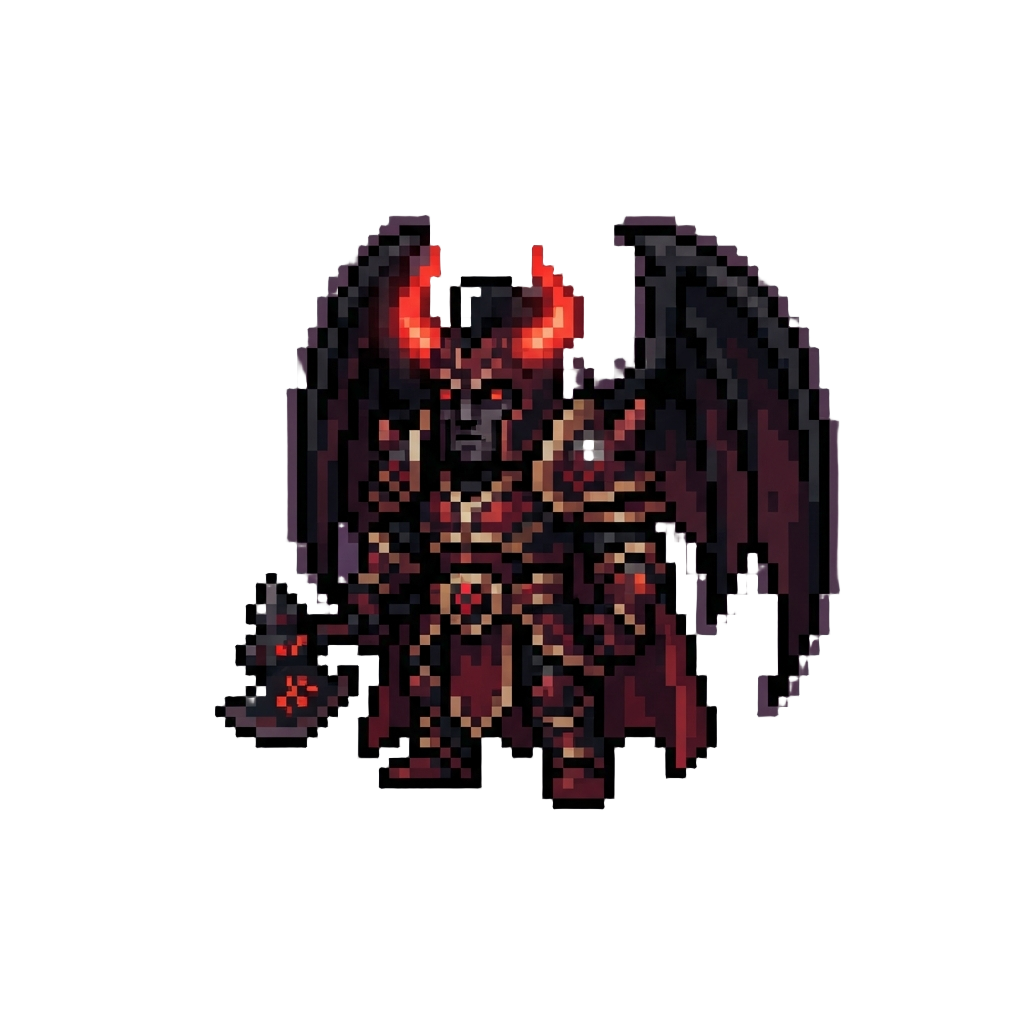 A High Demon Commander with Glowing Red Horns and Shadow Wings