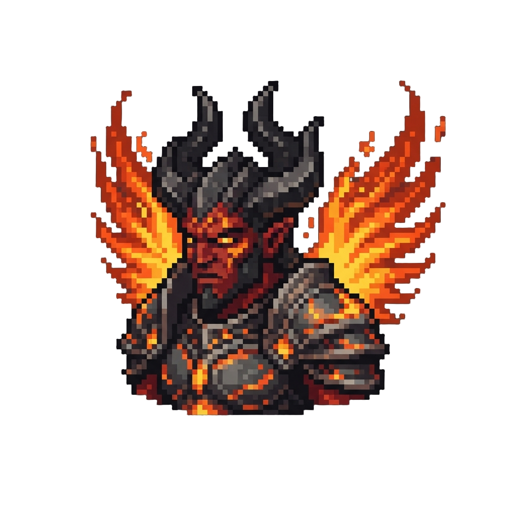 An Absolute Lord of Hellfire with Towering Obsidian Horns and Lava Wings