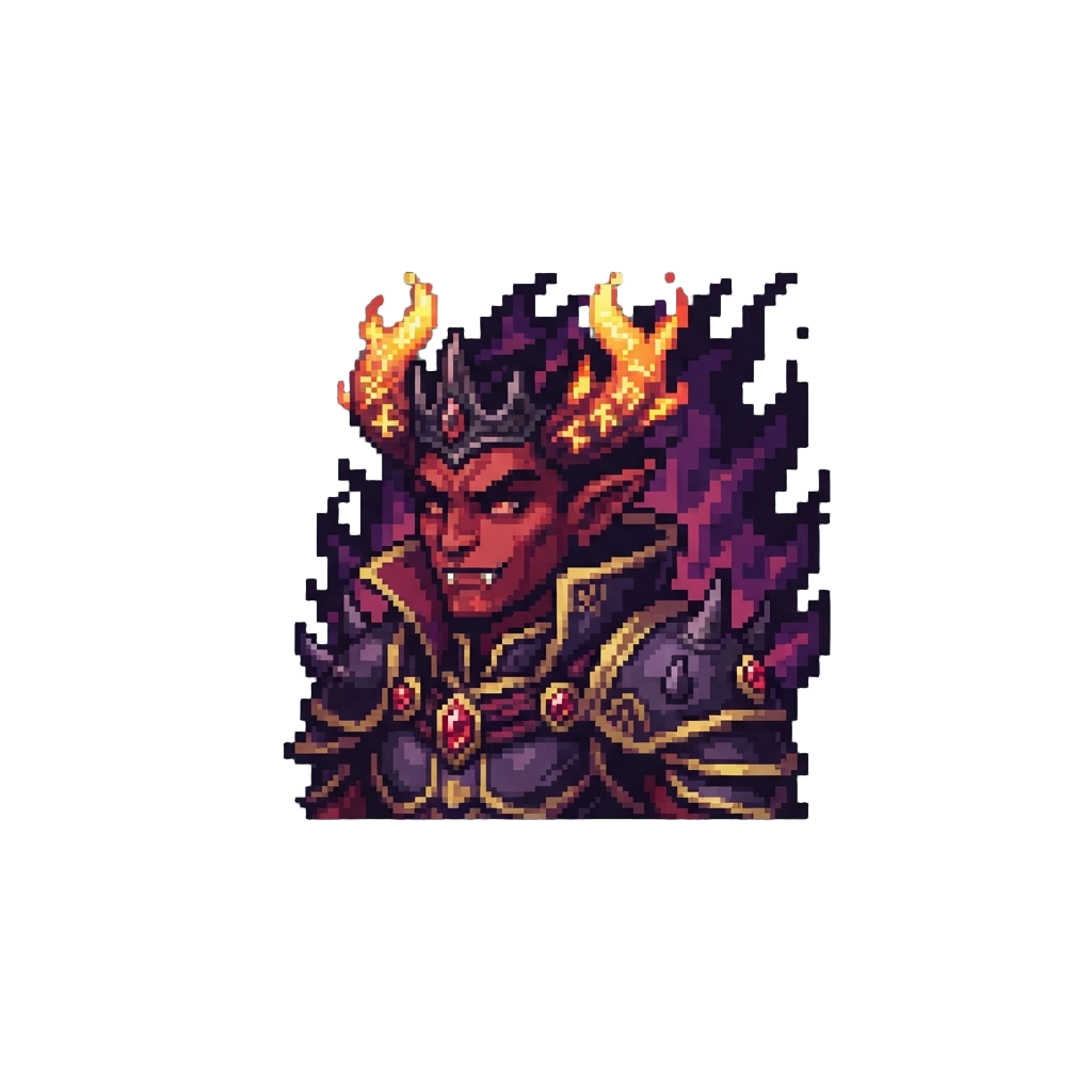 A Fiendish Prince with Glowing Runic Horns and Dark Shadow Flames
