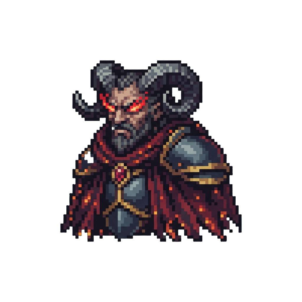 A Horned Archduke with Flaming Red Eyes and a Smoldering Cloak