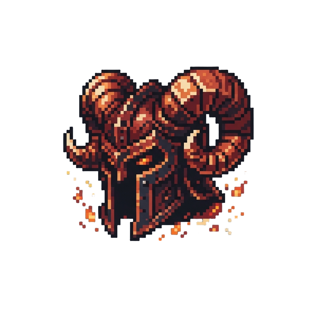 An Infernal Overlord with Curled Horns and Floating Embers