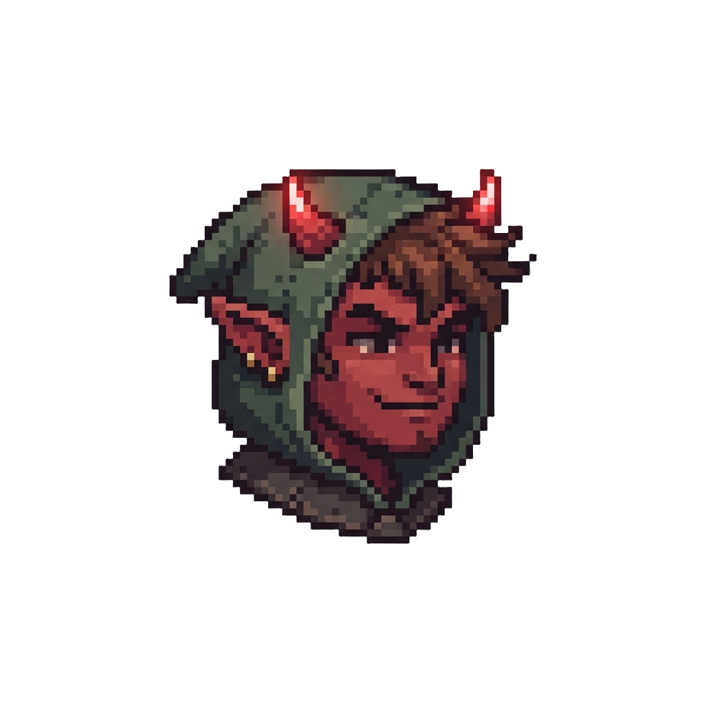 A Cozy Rogue Devil with Tiny Glowing Red Horn Clips
