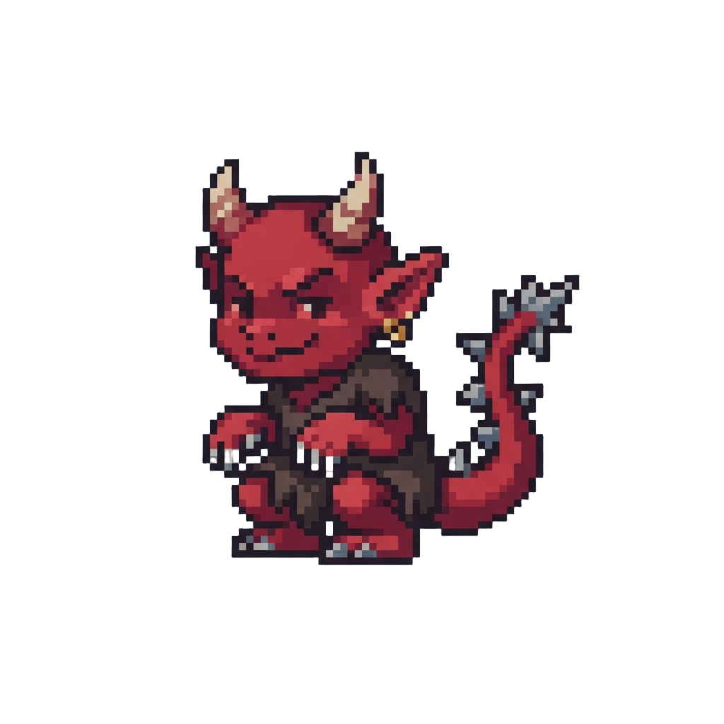 A Mischief Demon with Pointed Horns and a Spiked Tail