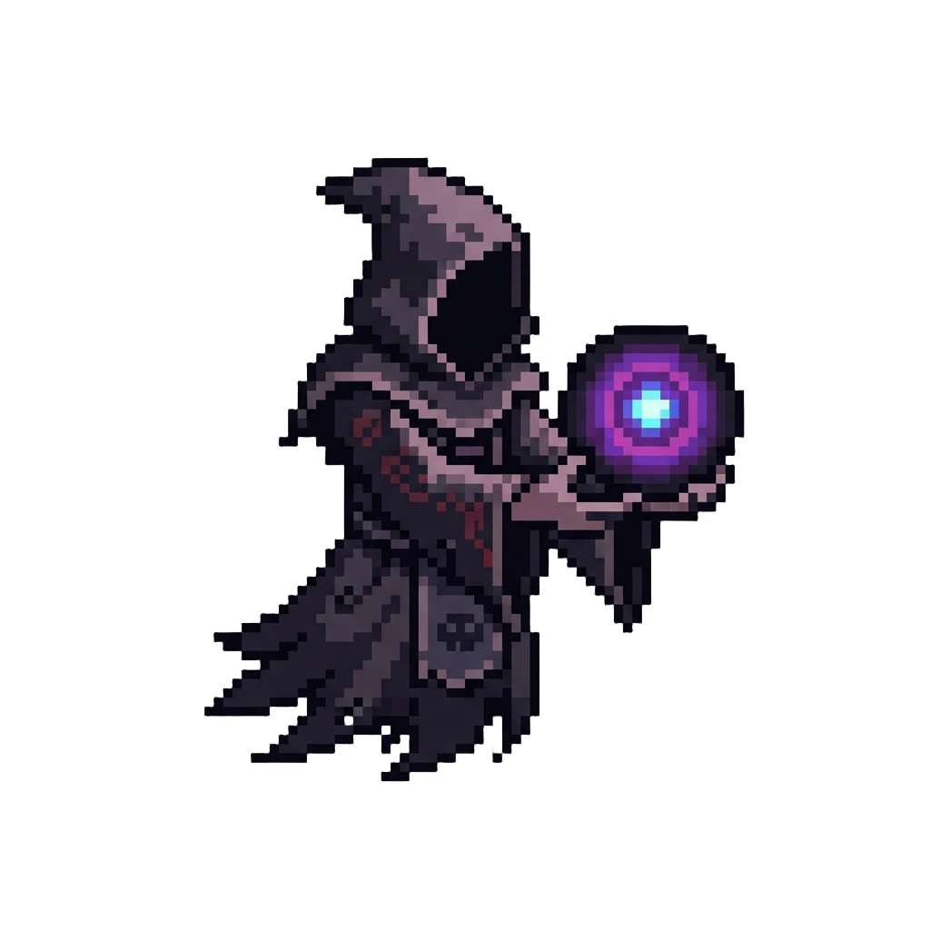 A Dark Occultist with a Glowing Void Orb and Floating Shadowy Robes