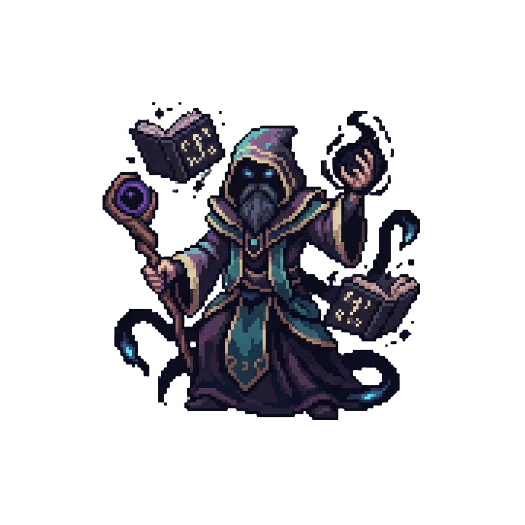 An Eldritch Archmage with Floating Dark Grimoires and Void Tendrils