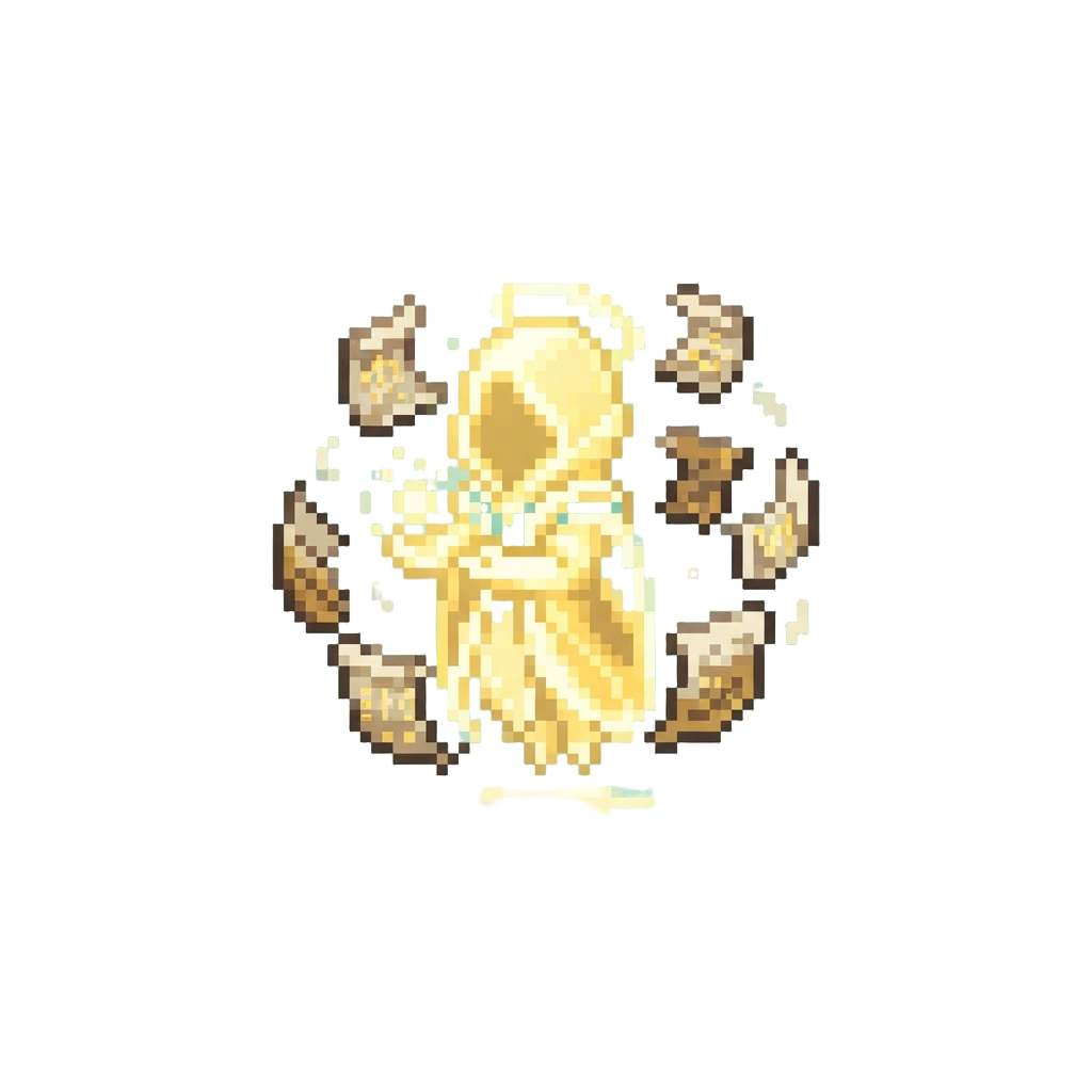 A Transcendent Light Avatar Surrounded by Floating Holy Scripture