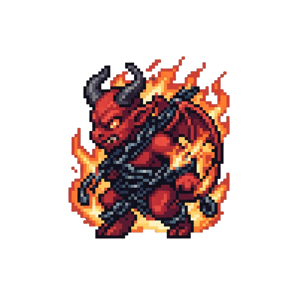 A Tyrant Devil Wrapped in Dark Iron Chains and Searing Hellfire