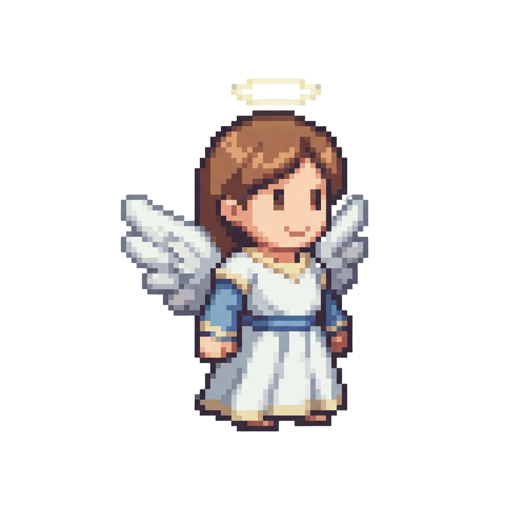 A Novice Sky Angel with Small Fluffy White Wings and a Faint Halo