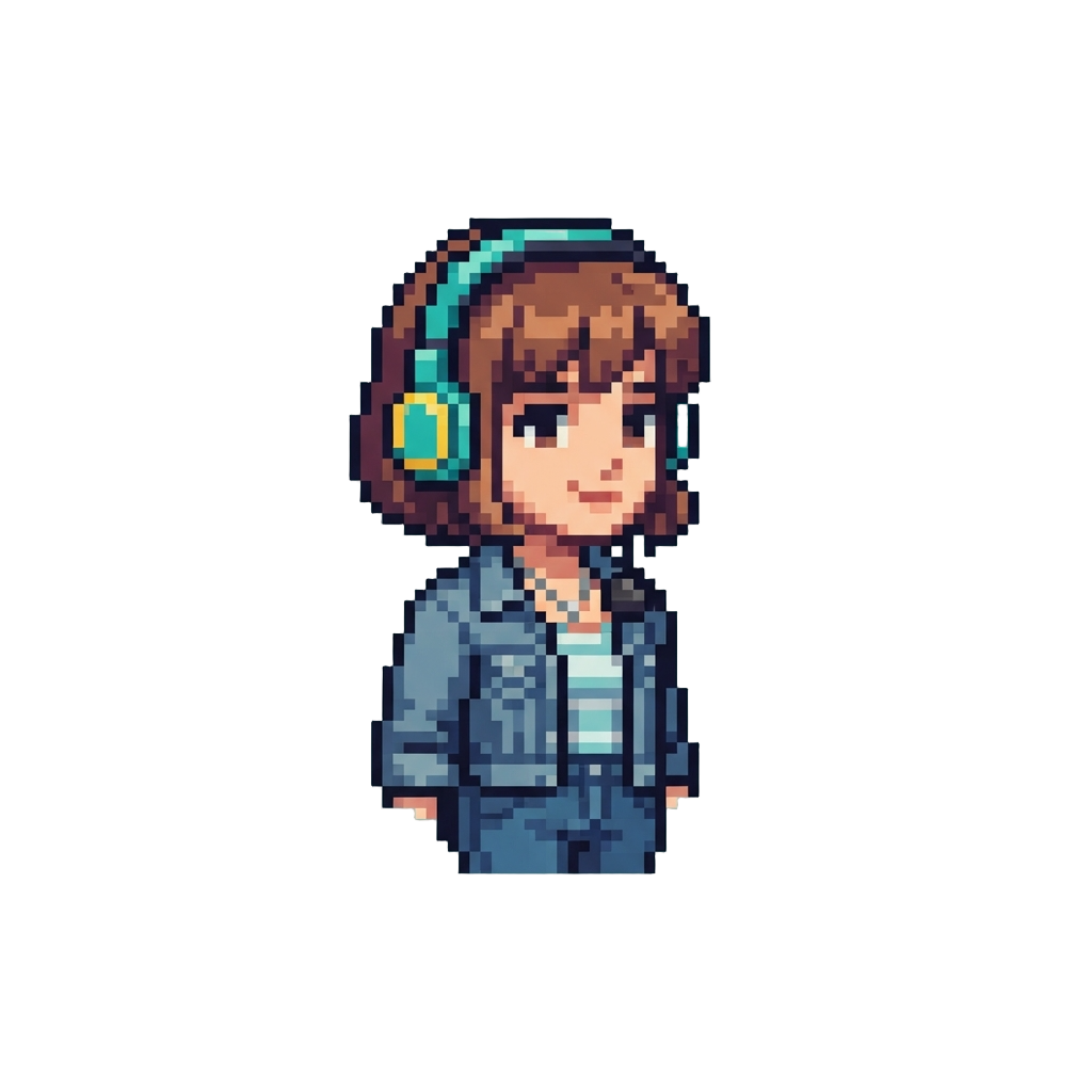 A Trendy Indie Singer with Bright Headphones