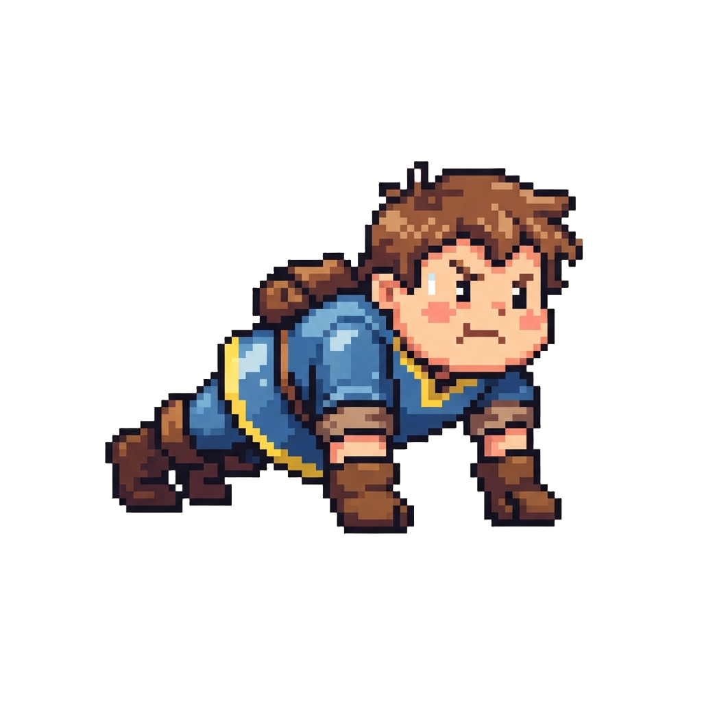 A Quirky Cartoon Character Attempting Push-ups