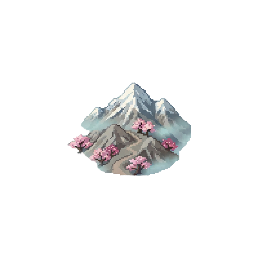 A Tranquil Misty Cherry Blossom Mountain Range
