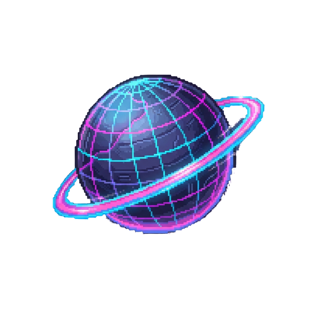 A Neon-lit Futuristic Synthwave Planet