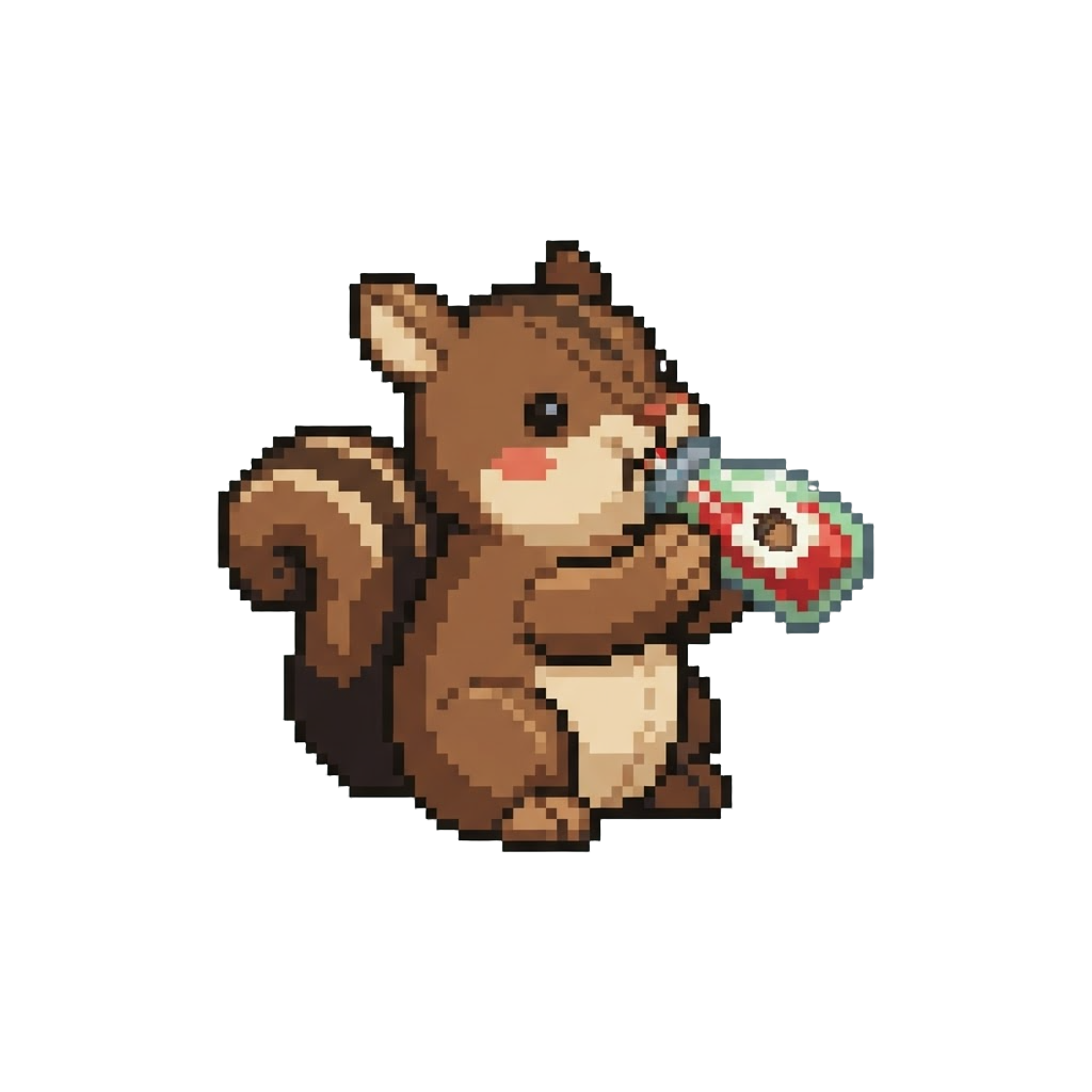 A Mischievous Toy Squirrel Stealing Juice
