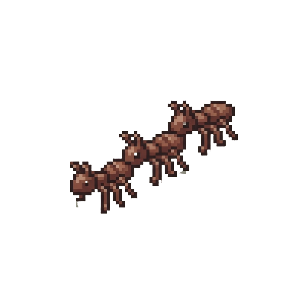 A Line of Curious Toy Ants