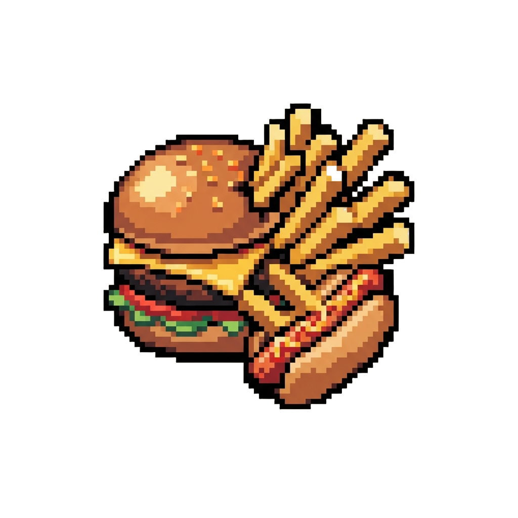 An Epic Food Fight Breaking Out As Burgers and Hot Dogs Battle with French Fries