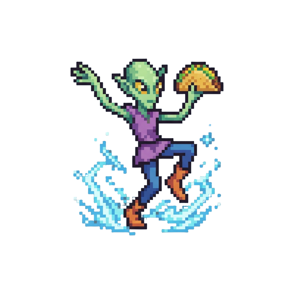 A 10-foot Tall Alien Teleporting Into the Food Court and Dancing with a Taco
