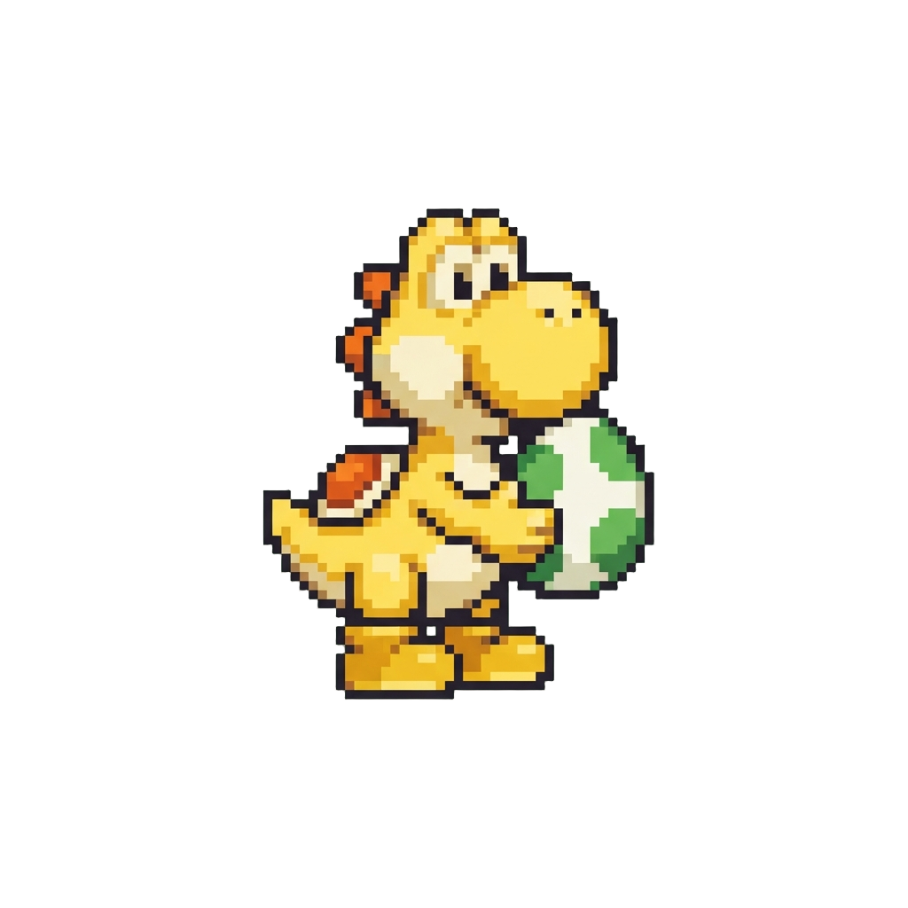 A Tiny Yellow Yoshi Holding an Egg