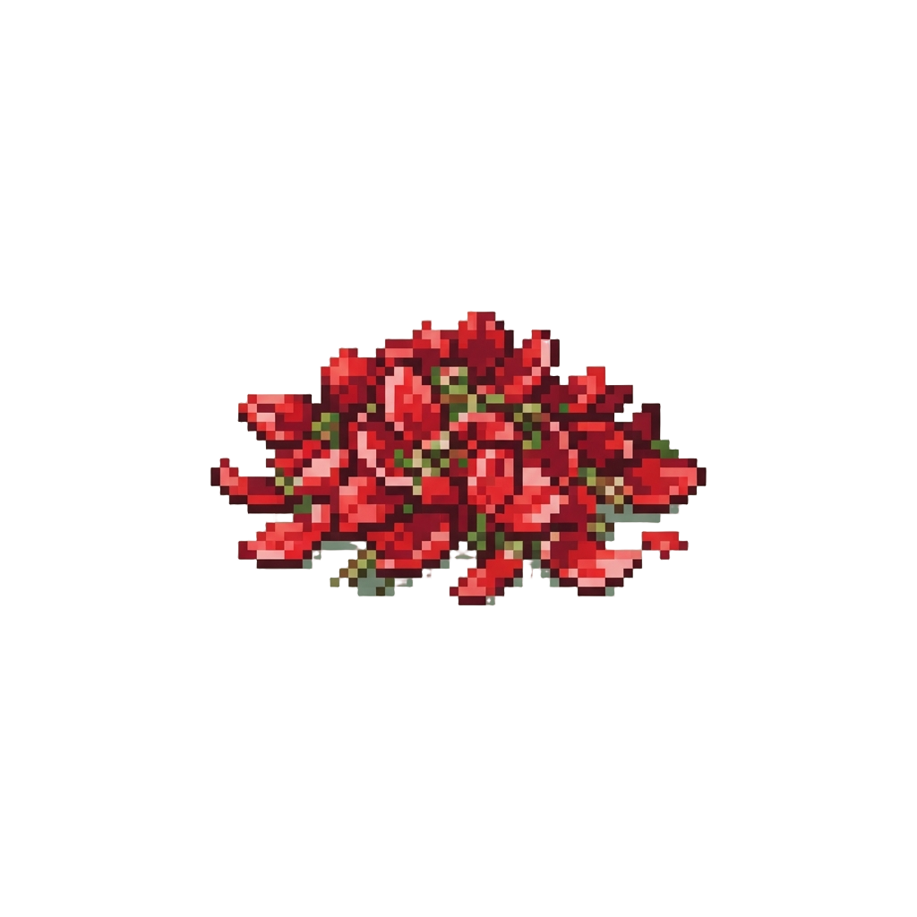 A Row of Bright Red Tulips Completely Shredded Into Petals
