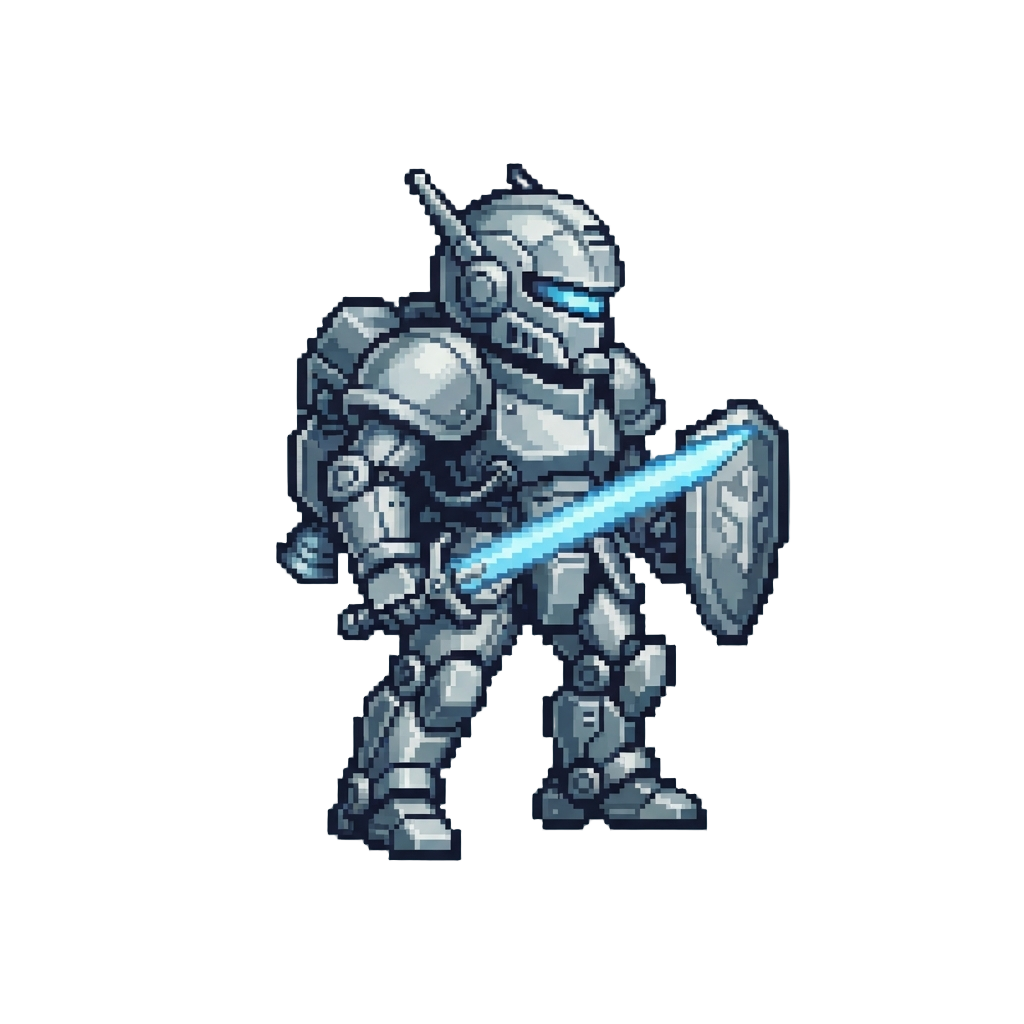 A Metallic Silver Mecha Knight